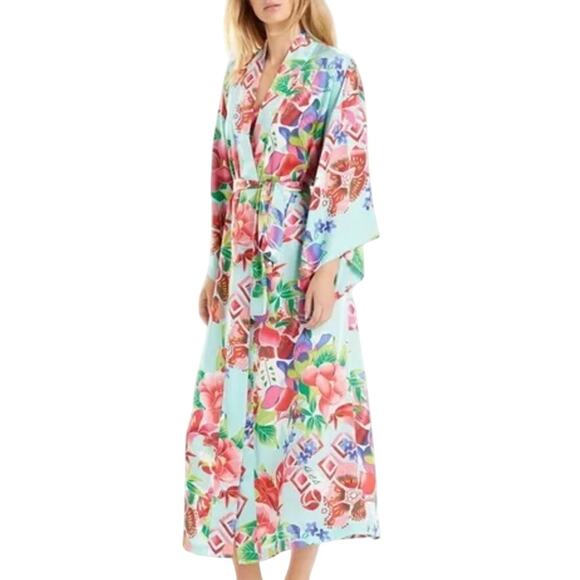 Natori L Private Luxuries Star Blossom Robe Floral Caftan Kimono